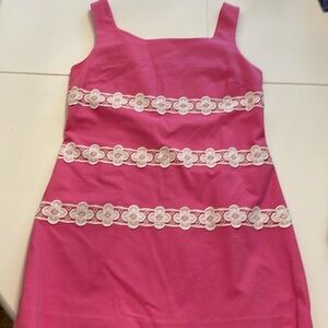 Vintage Lilly Pulitzer Pink mini dress with White lace flowers size 10